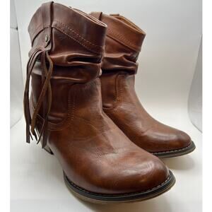 Dodge City Brown Fringe Western Ankle Boots Cowgirl Booties 7.5